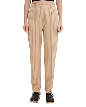 Maje Pilatex Striped Organic-cotton And Linen-blend Trousers In Beige