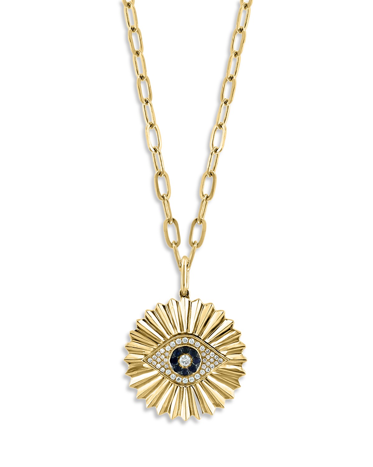 Bloomingdale's Fine Collection Blue Sapphire & Diamond Evil Eye Pendant Necklace in 14K Yellow Gold, 18 in Gold/Blue