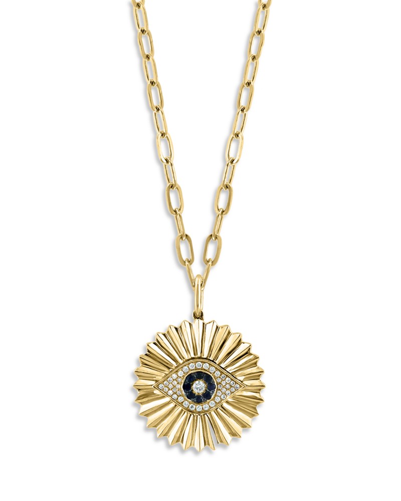 Bloomingdale's Fine Collection Blue Sapphire & Diamond Evil Eye Pendant Necklace in 14K Yellow Gold, 18 in Gold/Blue