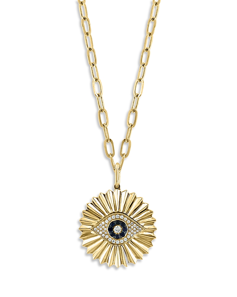 Bloomingdale's Blue Sapphire & Diamond Evil Eye Pendant Necklace In 14k Yellow Gold, 18 - Exclusive In Gold/blue
