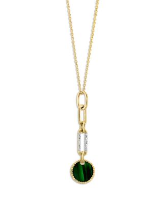 Bloomingdale's Fine Collection - Malachite & Diamond Link Pendant Necklace in 14K Yellow Gold, 16-18"