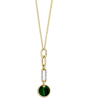 Bloomingdale's Malachite & Diamond Link Pendant Necklace In 14k Yellow Gold, 16-18 - 100% Exclusive In Green/gold