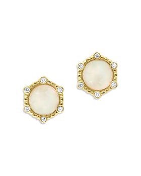 Bloomingdale's - Opal & Diamond Halo Stud Earrings in 14K Yellow Gold - 100% Exclusive