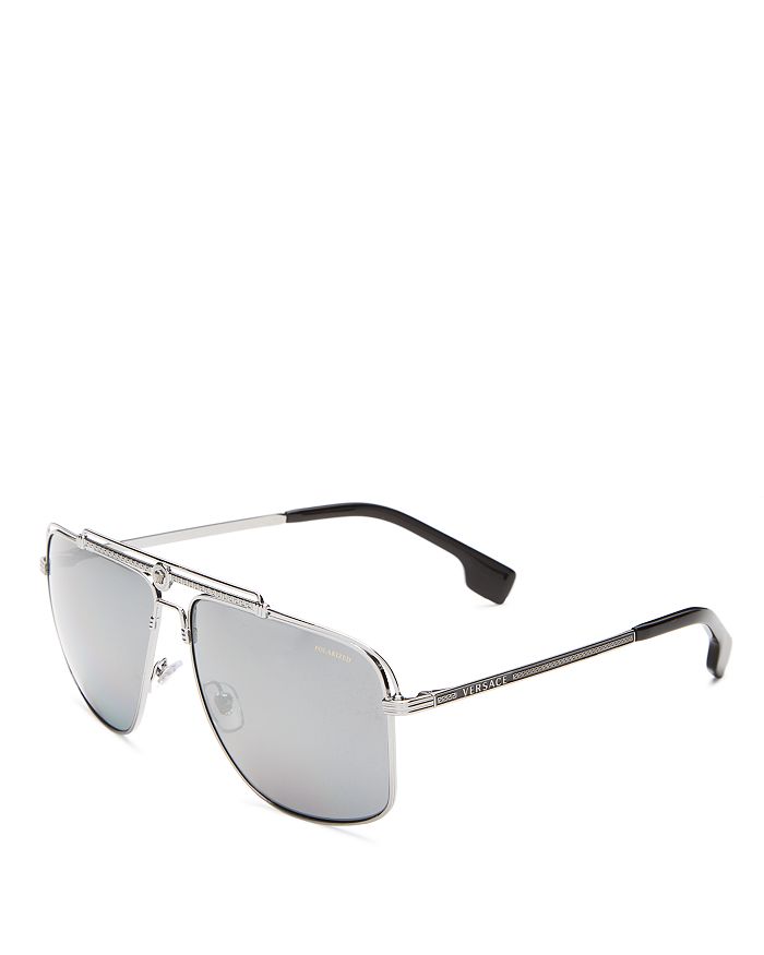 Versace - Polarized Brow Bar Aviator Sunglasses, 61mm