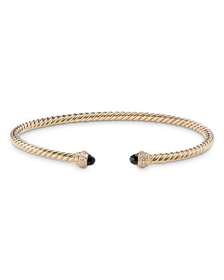 David Yurman - 18K Yellow Gold Cable Spira&reg; Bracelet with Black Onyx & Diamonds