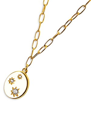Argento Vivo Pave Star Disc Paperclip Link Pendant Necklace in 14K Gold Plated Sterling Silver, 16 + 2 extender
