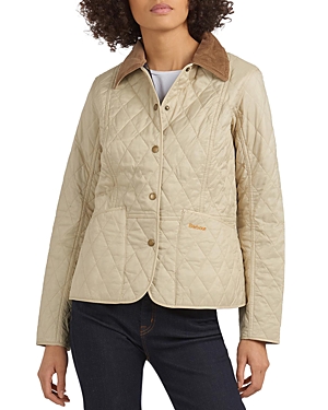 Barbour Quilted Jacket With Contrast Collar And Front Pockets In Pearl/navy