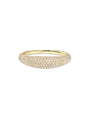 14K Yellow Gold Diamond Pave Dome Ring