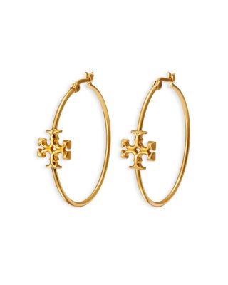 tory burch kira leather hoop earrings