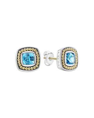 Lagos 18K Yellow Gold & Sterling Silver Rittenhouse Blue Topaz Stud Earrings