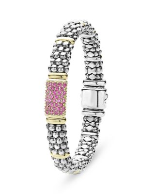 18K Yellow Gold & Sterling Silver Signature Caviar Pink Sapphire Pav&eacute; Link Bracelet