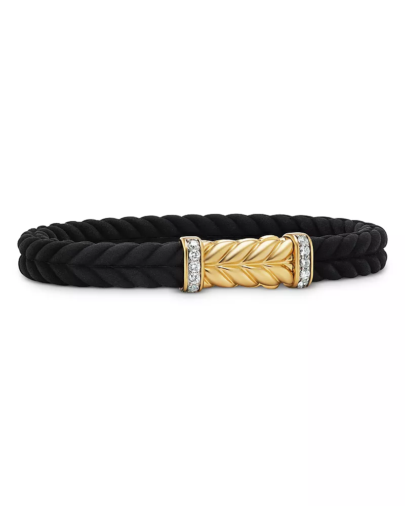 David Yurman Men's 18K Yellow Gold Chevron Diamond Pave Woven Rubber Bracelet