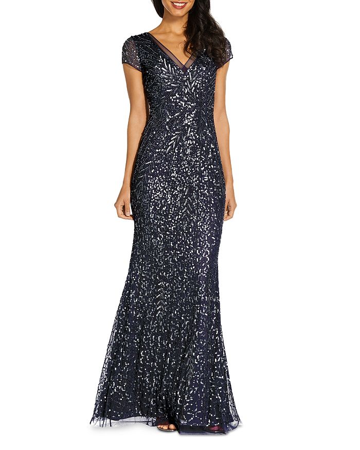 Adrianna Papell Beaded V-Neck Mermaid Gown | Bloomingdale's