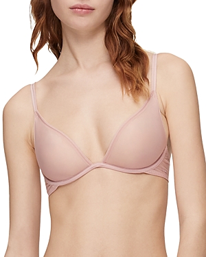 Shop Calvin Klein Sheer Marquisette Unlined Plunge Bra In Subdued
