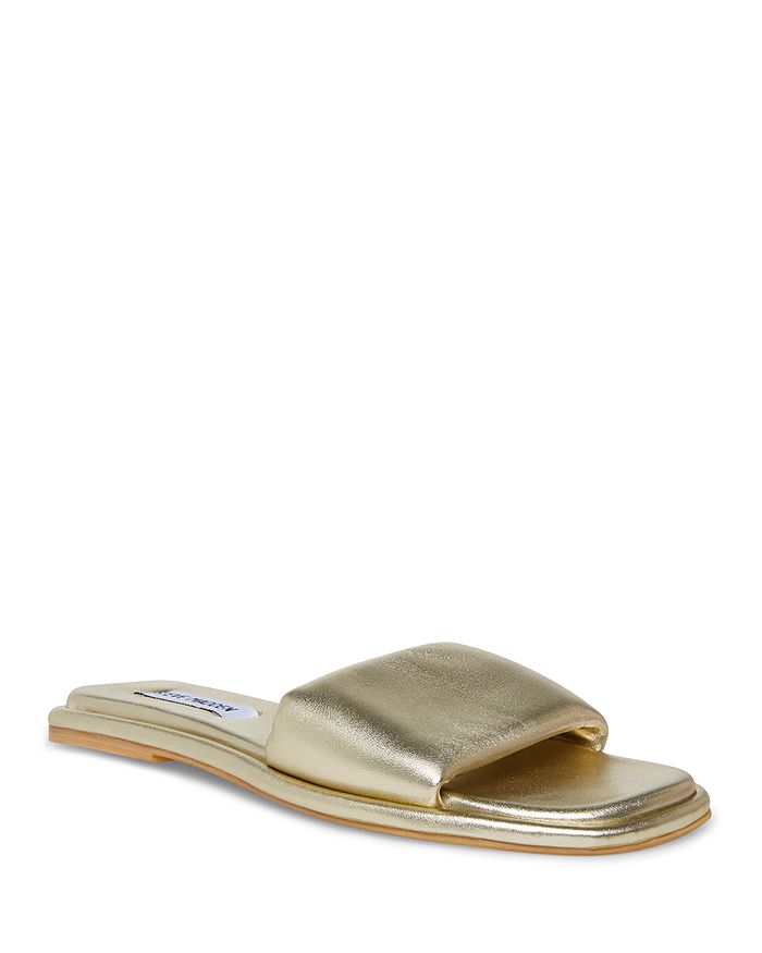 STEVE MADDEN Women s Clyde Square Toe Leather Slide Sandals
