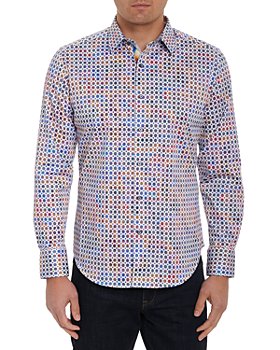 Long Sleeve Men Shirt/Cotton Blend/Abstract Unique Pattern Printed/Casual Slim Fit Blouse,L