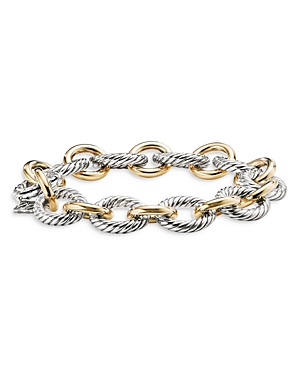 Shop David Yurman 18k Yellow Gold & Sterling Silver Oval Link Bracelet In Gold/silver