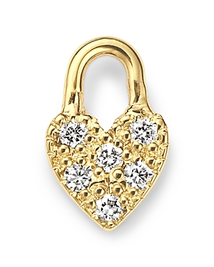 Zoe Chicco 14K Yellow Gold Itty Bitty Symbols Diamond Pave Heart Padlock Single Stud Earring