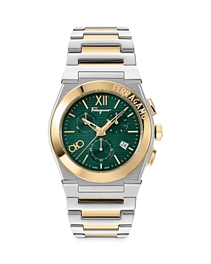 Ferragamo Men's Vega Chrono Two-tone Stainless Steel Watch, 42mm In Green/gold