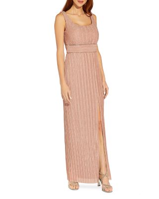 Adrianna Papell Metallic Pleated Long Gown Bloomingdale s