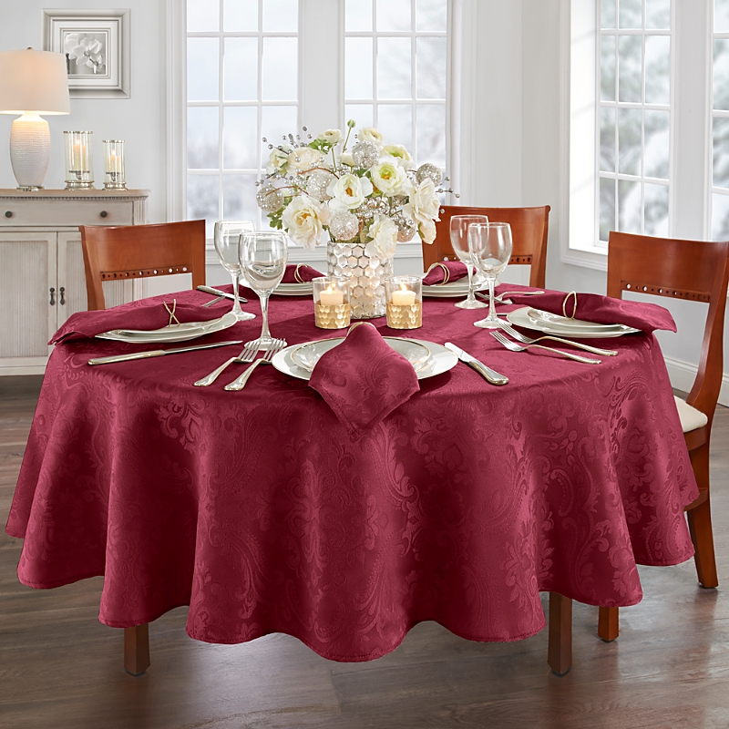 Elrene Home Fashions Elrene Caiden Elegance Damask Round Tablecloth, 90 X 90 In Cranberry