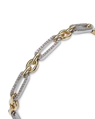 Diamond Paperclip Bracelet in 14K White & Yellow Gold, 1.0 tcw 