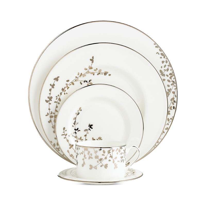 Kate Spade New York Gardner Street Platinum 5 Piece Place Setting In White/platinum