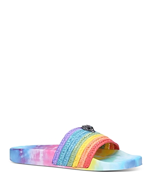 Kurt Geiger Rainbow Stripe-print Open-toe Slides In Multi