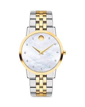 Shop Movado Museum Classic Diamond Watch, 33mm In White/gold