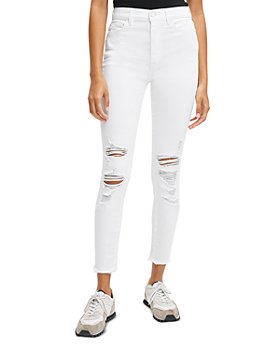 7 For All Mankind - High Rise Ripped Ankle Skinny Jeans in Clean White
