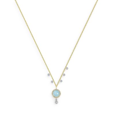Meira T 14K Yellow Gold Milky Aqua & Diamond Necklace, 18