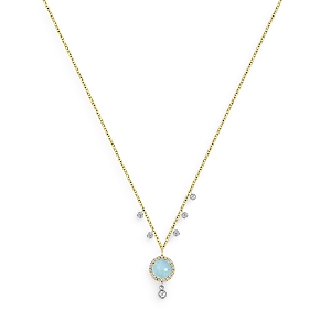 Meira T 14k Yellow Gold Milky Aqua & Diamond Necklace, 18 In Blue/gold