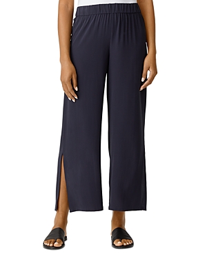 Eileen Fisher Silk Georgette Crepe Ankle Straight Leg Pants In Noctn