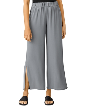 Eileen Fisher Silk Georgette Crepe Ankle Straight Leg Pants In Steel
