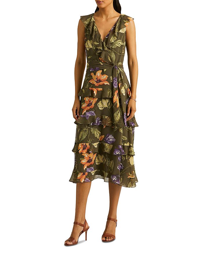 Ralph Lauren Ruffled Floral Print Chiffon Midi Dress | Bloomingdale's
