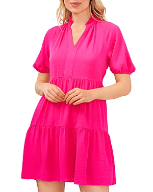 Shop Cece Tiered Ruffle Neck Dress In Bright Rose