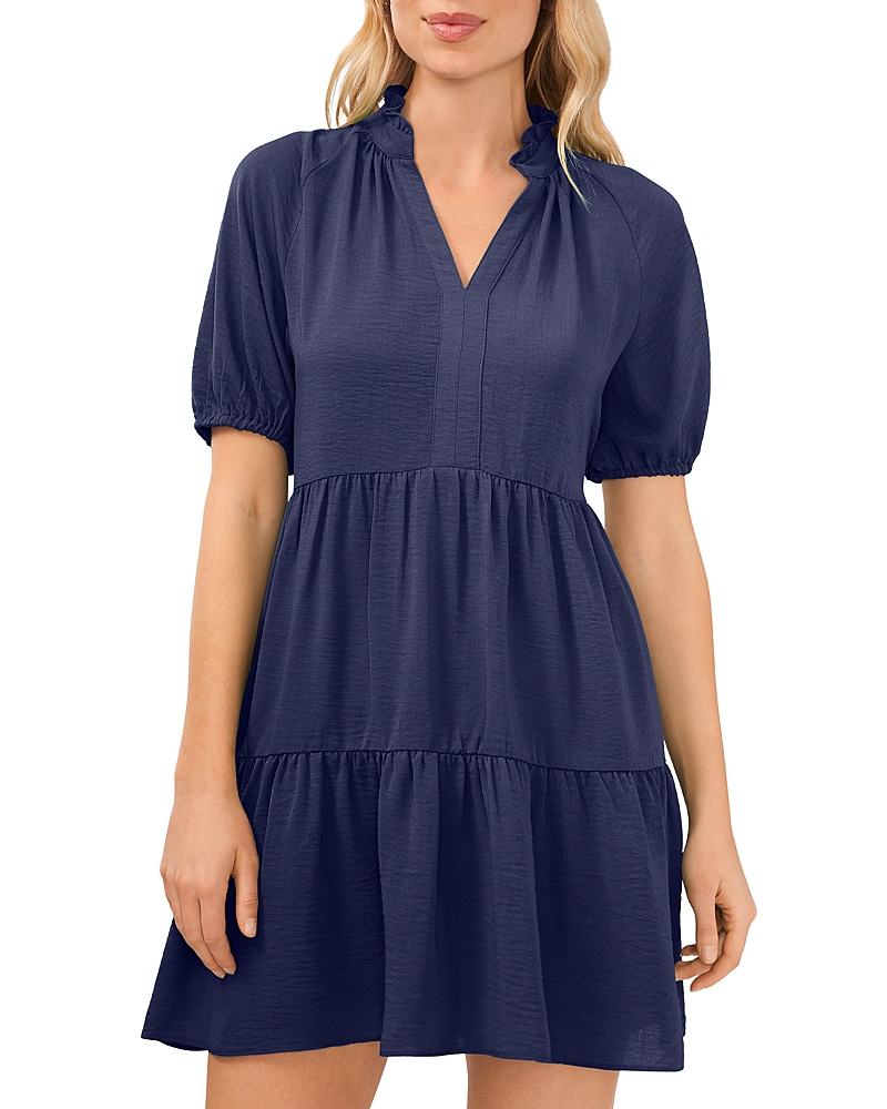Shop Cece Tiered Ruffle Neck Dress In Classic Navy