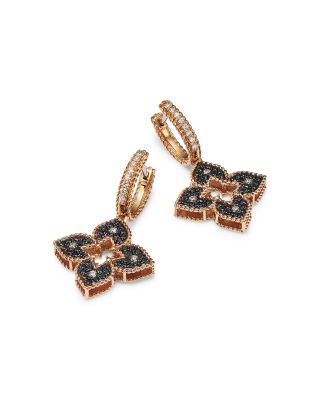 18K Rose Gold Venetian Princess Black & White Diamond Drop Earrings