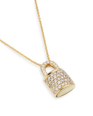 18K Yellow Gold Diamond Padlock Pendant Necklace, 16"