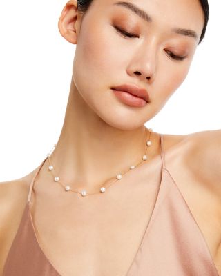 Cultured Freshwater Pearl Station Necklace in 14K Yellow Gold, 17" 