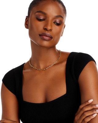 18K Yellow Gold Polished & Textured Paperclip Link Chain Necklace, 17"