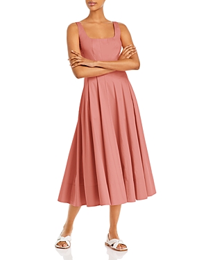 Staud Wells Cotton Poplin A-line Midi-dress In Grapefruit