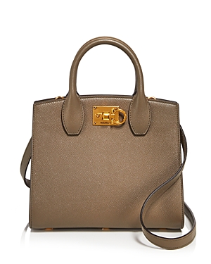 Ferragamo The Studio Gancio Leather Top-handle Bag In Daino/gold