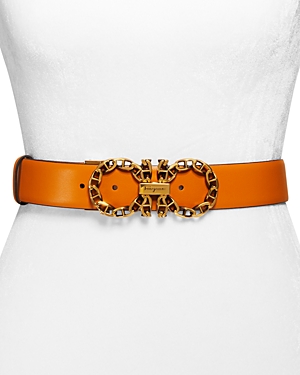 Salvatore Ferragamo Women's Double Gancini Chain Link Buckle Leather Belt