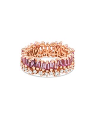 SUZANNE KALAN - 18K Rose Gold Fireworks Pink Sapphire Baguette & Diamond Asymmetrical Eternity Band