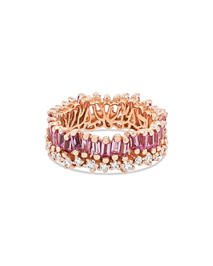 Suzanne Kalan 18k Rose Gold Fireworks Pink Sapphire Baguette & Diamond Asymmetrical Eternity Band In Pink/rose Gold