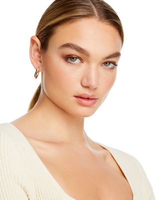 14K Yellow Gold Medium Visor Hoop Earrings 