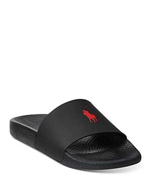Polo Ralph Lauren Black & Red Signature Pony Pool Slides In Black/red