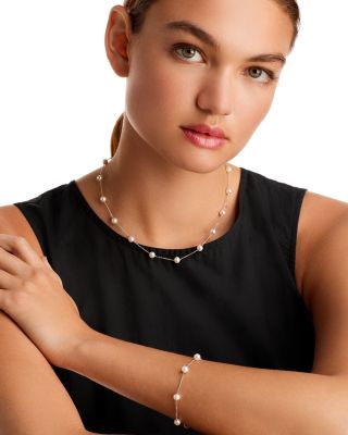 Cultured Freshwater Pearl Station Bracelet in 14K White Gold 