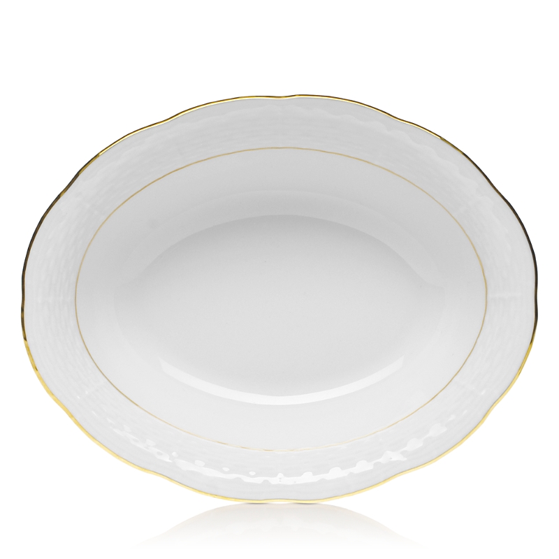 Herend Golden Edge Open Vegetable Dish In White